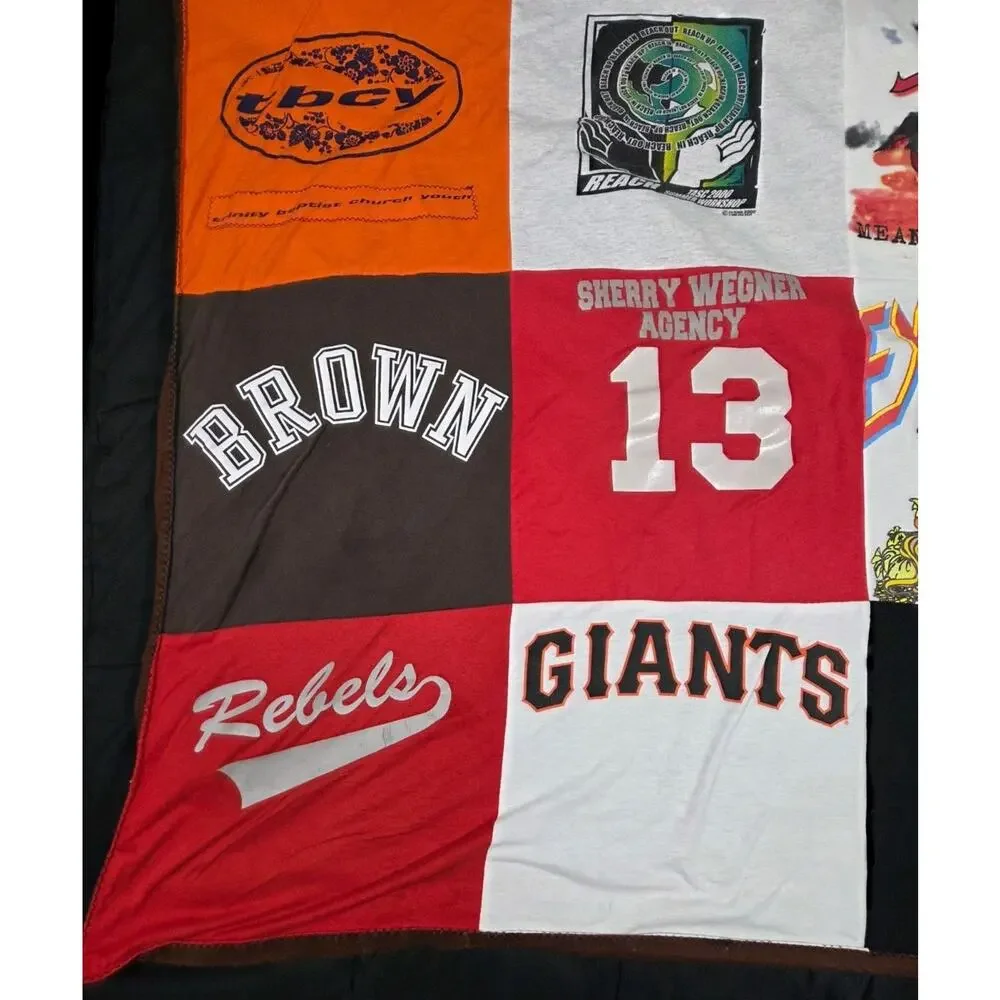 Upcycled Throw Blanket Vtg T-Shirts Handmade 62x53 Pantera Bush ZZ Top TX A&M